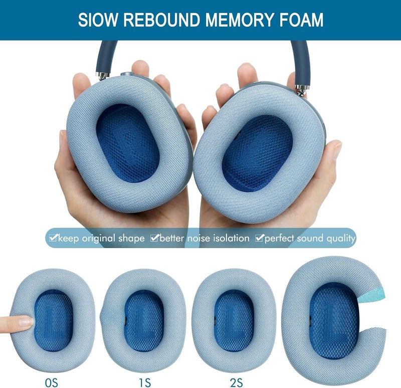 GEVO Upgraded Ear Cushions Replacement Earpads for Apple AirPods Max Headphones, Protein Leather Ear Pads Ear Covers Cups with Memory Foam and Magnet for AirPods Max (Sky Blue) - Image 5